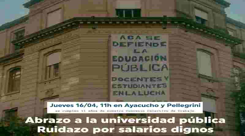 Docentes UNR realizan este jueves un “abrazo solidario y un ruidazo” en Ayacucho y Pellegrini
