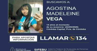 Activan Alerta Sofía para dar con el paradero de Agostina Vega en Córdoba
