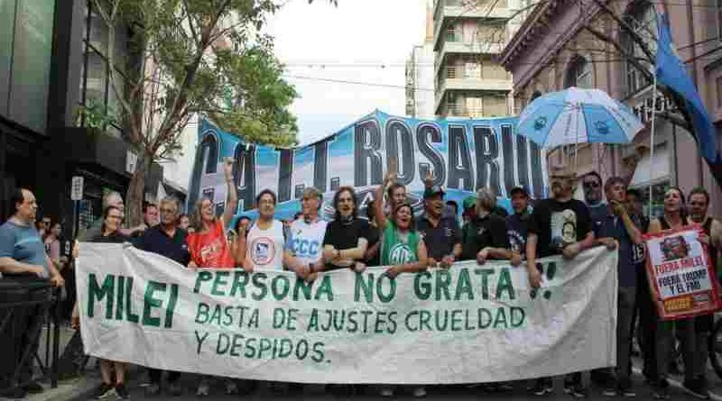 La CATT Rosario junto a organizaciones sociales repudian la visita de Milei a la ciudad 