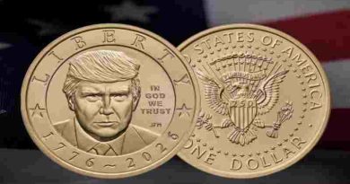 Lanzan moneda con el rostro de Trump y acabado dorado para el 250 aniversario de Estados Unidos
