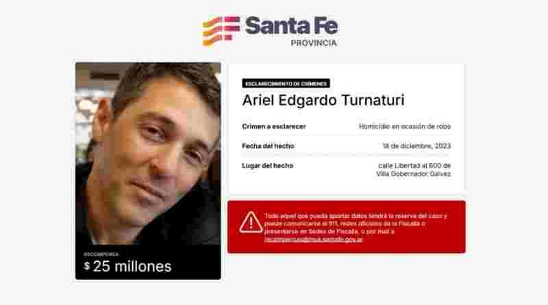 La provincia actualizó a $ 25 millones la recompensa para esclarecer el crimen de Ariel Turnaturi